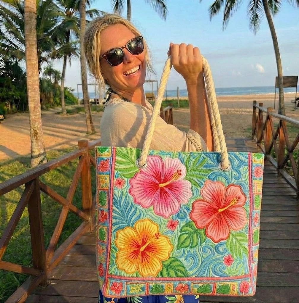 Handcrafted Beach Bag | Tropical Bloom Margaret York